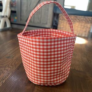 Orange and White Gingham Bucket Bag Basket